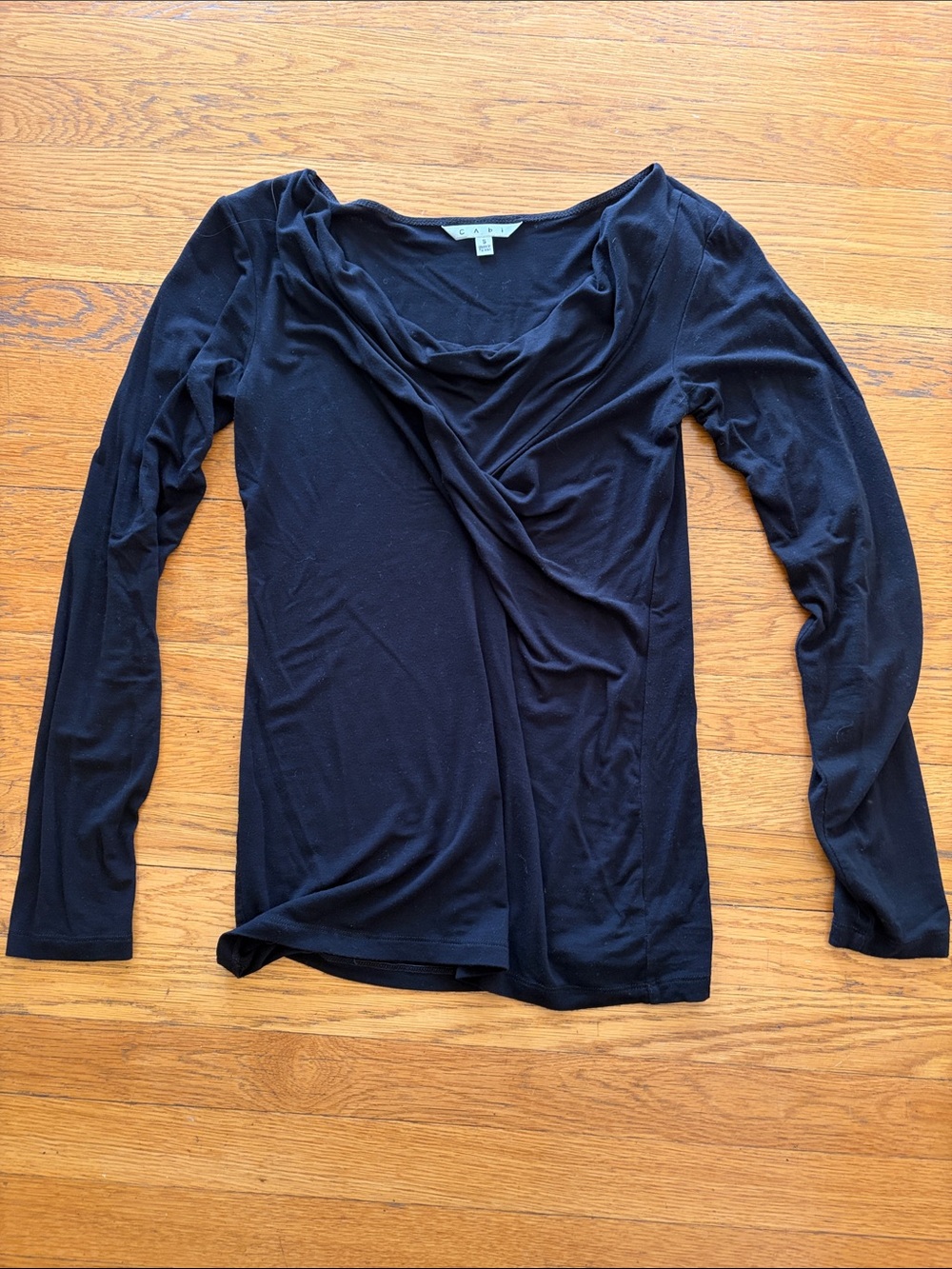 Cabi Black Draped Twist-Front Long Sleeve Top Small